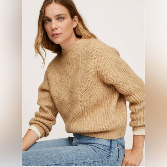 Mango Tan Chunky Knit Sweater Recycled Polyester Size Small - Picture 2 of 10